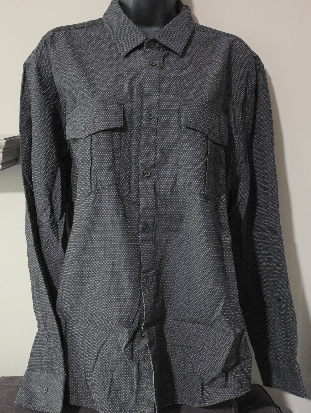 Marc Anthony Charcoal Microdot Long-Sleeve Button-Up Shirt